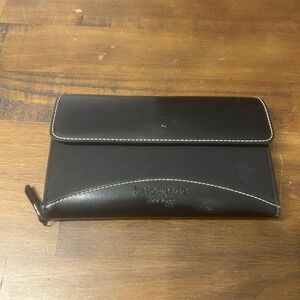 Kate Spade New York Leather & Fabric Wallet Black Flap Bi-Fold Checkbook‎ *SPOTS